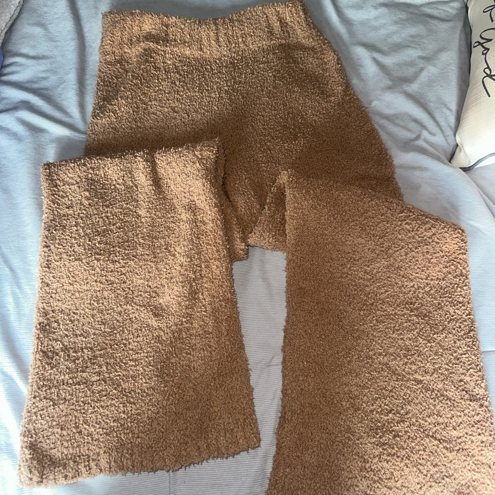Skims Cozy Knit Wide Leg Lounge Pants in Camel